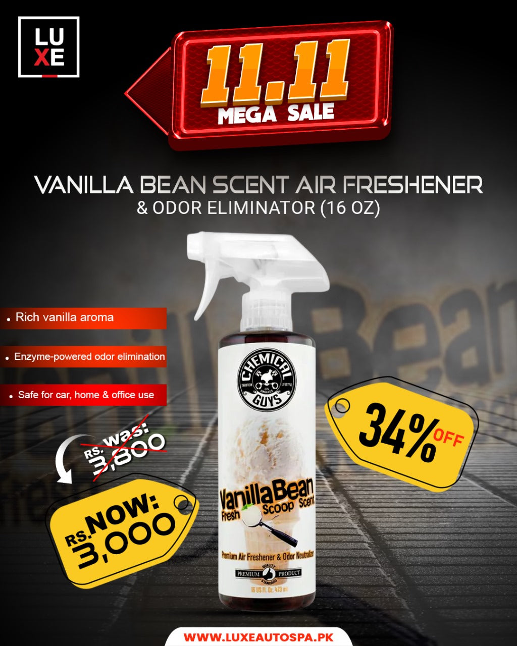 Chemical Guys Vanilla Bean  Scent Air Freshener 16oz