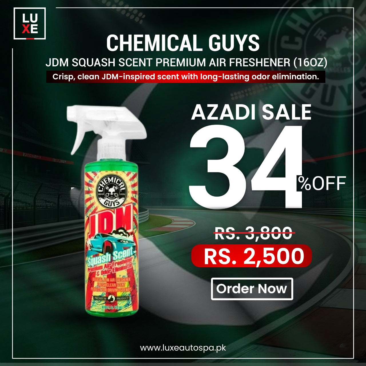 Chemical Guys JDM Squash Scent Premium Air Freshener And Odor Eliminator (16oz)