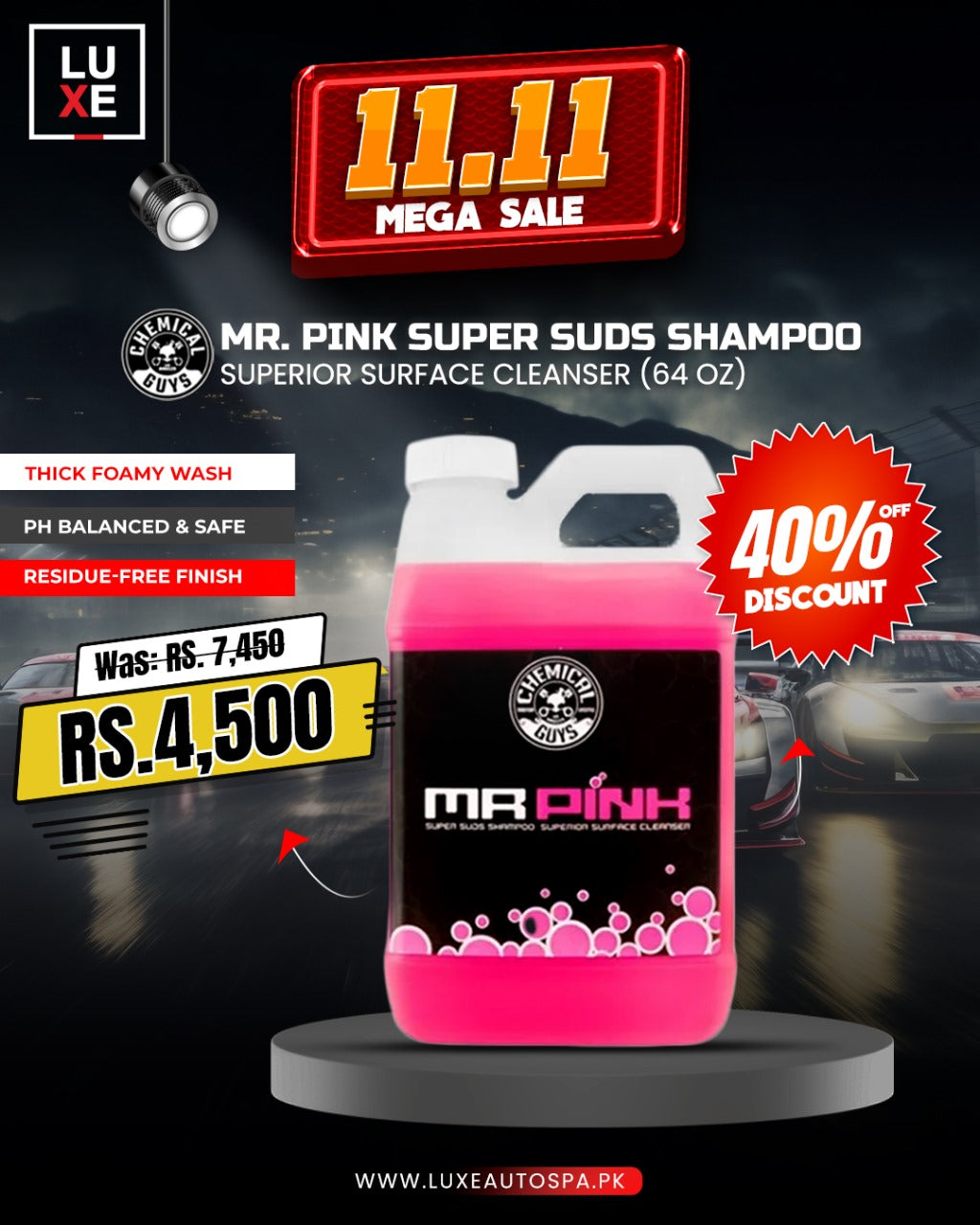 Chemical Guys Mr. Pink Super Suds Shampoo Superior Surface Cleanser (64 oz)