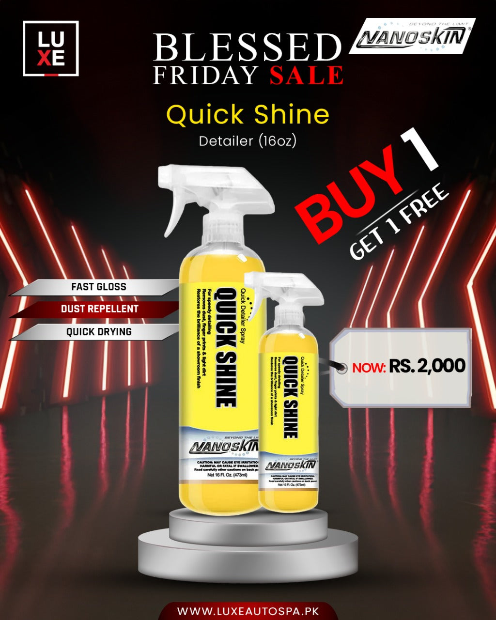 Nanoskin QUICK SHINE Quick Detailer Spray RTU (16-oz) BUY 1 GET 1 FREE