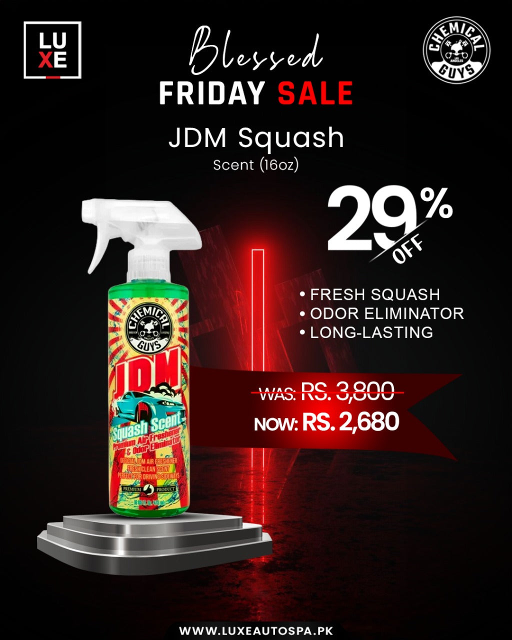 Chemical Guys JDM Squash Scent Premium Air Freshener And Odor Eliminator (16oz)