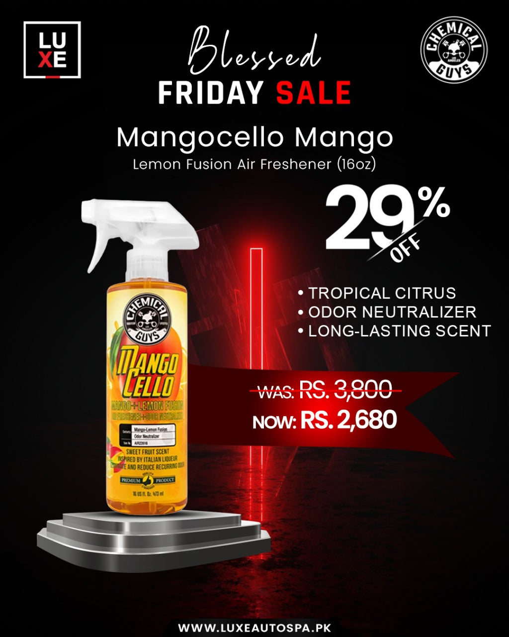 Chemical Guys Mangocello Mango Lemon Fusion Air Freshener & Odor Neutralizer (16 oz)