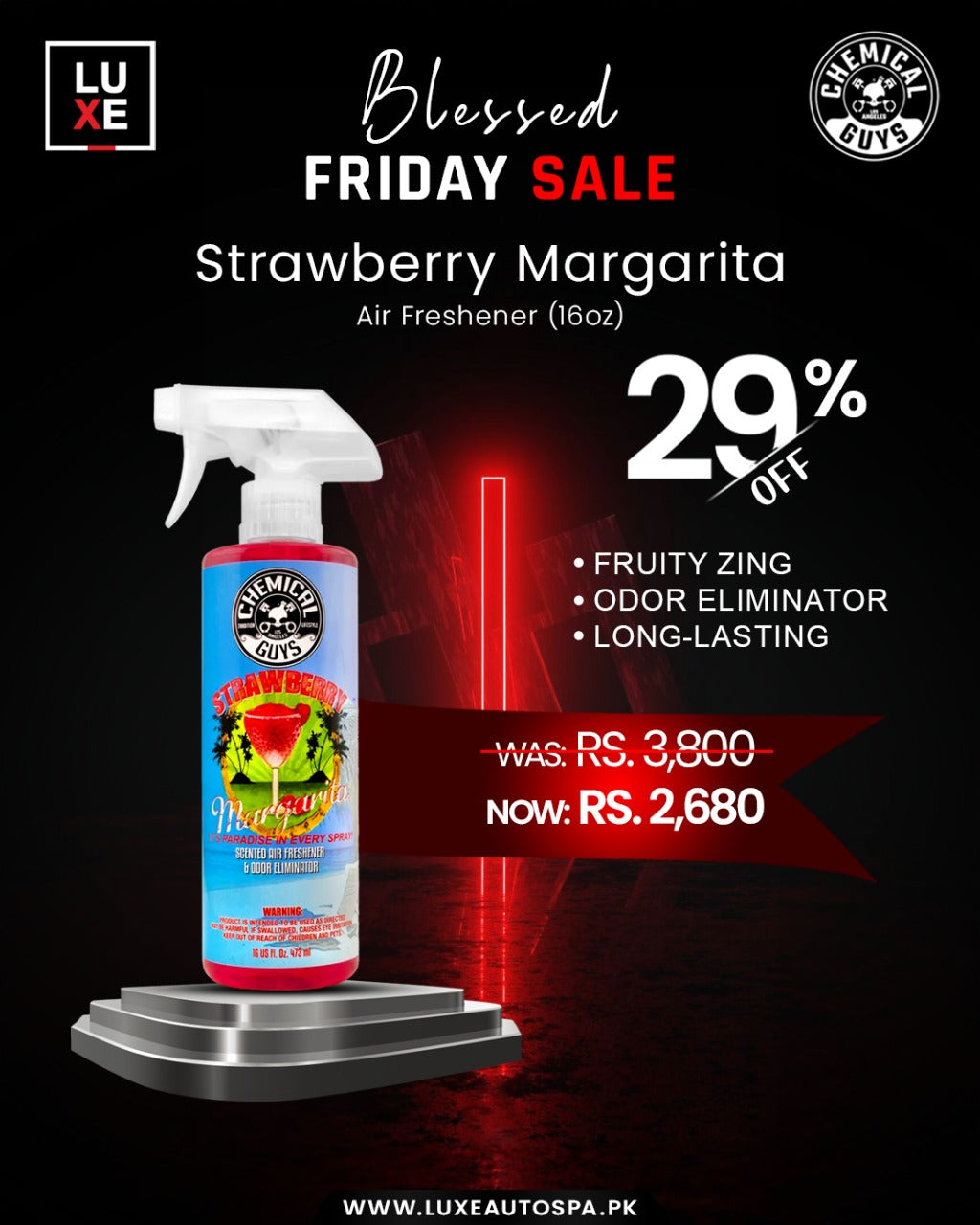 Chemical Guys Strawberry Margarita Air Freshener And Odor Eliminator (16oz)